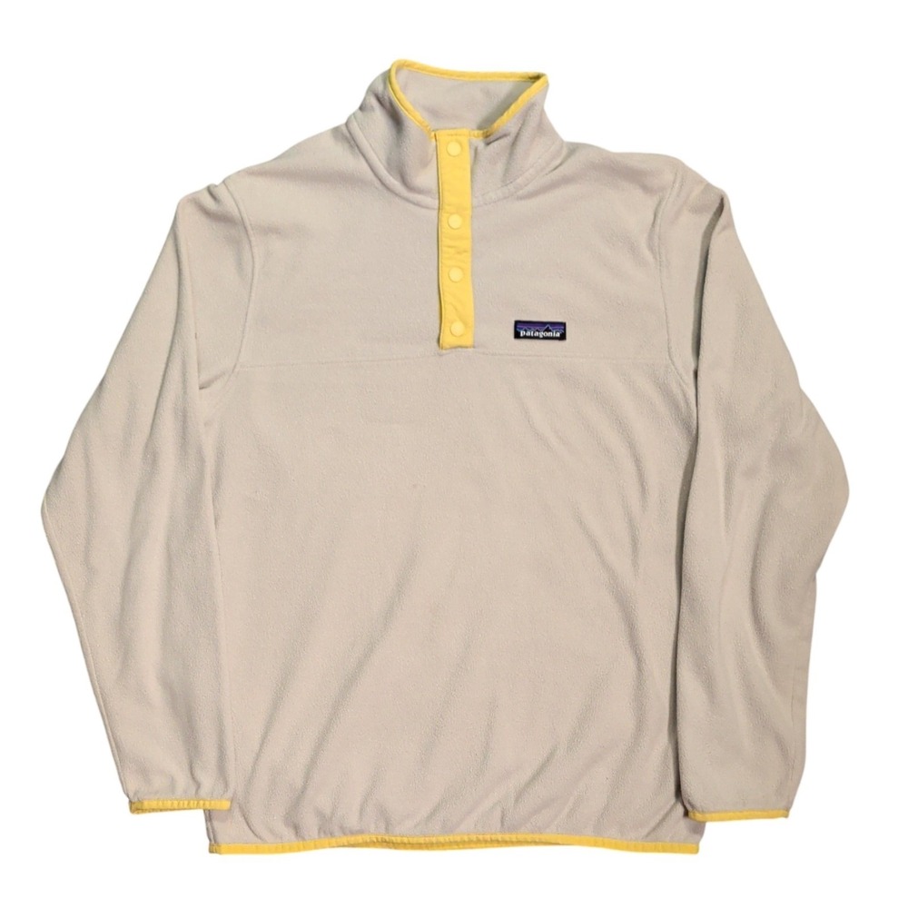 Patagonia Micro D Snap-T Fleece Pullover Mens Size S Feather Grey Yellow Preppy
